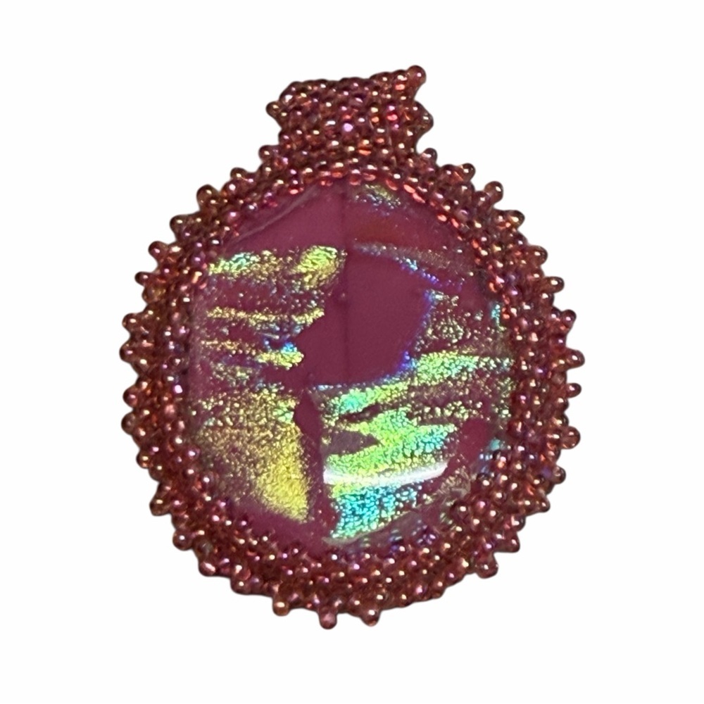 NWT Handcrafted Pink Dicroic Glass Beaded Pendant